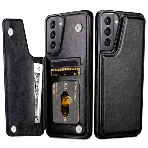 HianDier Compatible with Samsung Galaxy S21 Plus Wallet Case 5G 6.7 Inch Slim Protective Case with Credit Card Slot Holder Flip Folio Soft PU Leather Magnetic Closure Cover, Black