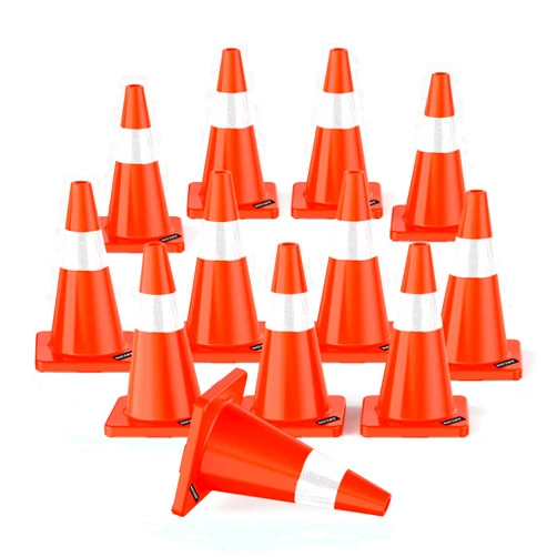 BATTIFE 12 Pack Traffic Safety Cones 18 Inch with Reflective Collars PVC Orange Construction Cones for Home Driveway Road Parking Use