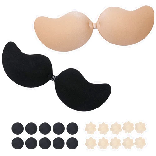 TANHOO Women Silicone Sticky Bra Adhesive Bra, Backless Strapless Bra Push up Lifting Invisible Bra. Mango Shape / 2 Pairs