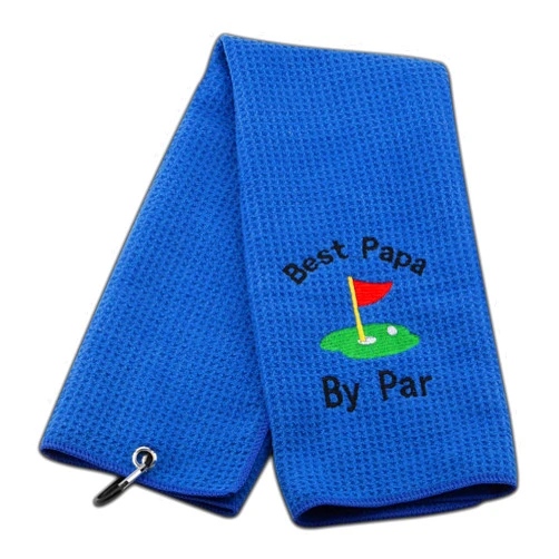 JXGZSO Dad Golf Towel Embroidered Golf Towel Gift Golf Father Gift Embroidered Golf Towel with Clip (-Best papa by par)