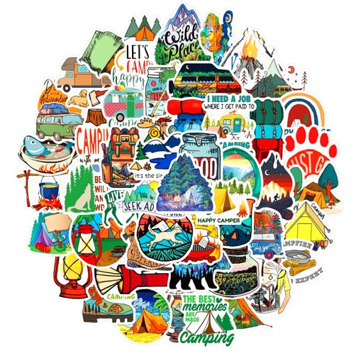 Generic 50PCS Camping Hiking Stickers for Water Bottles, Outdoor Adventure Vinyl Waterproof Sticker Packs Laptop Decals Travel Hiking Decals for Luggage Bumper Car Wilderness Nature (Blue)