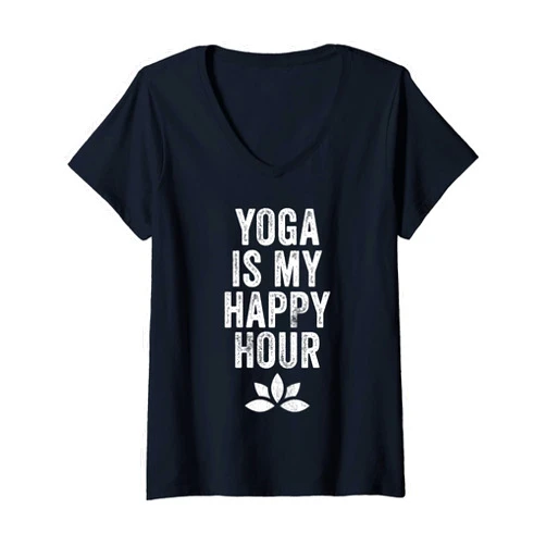 Funny Yoga Is My Happy Hour Womens Yoga Is My Happy Hour Meme Vintage Funny Yoga Saying V-Neck T-Shirt