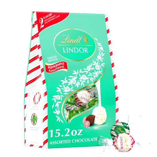 Lindt LINDOR Holiday Assorted Peppermint Chocolate Candy Truffles, 15.2 oz. Bag