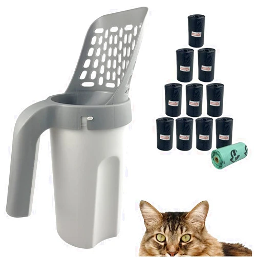 Esamploe Cat Litter Scoop,Cat Litter Scooper with Trash Container,Removable Cat Litter Scoop Holder，Portable Litter Scooper with Holder Provides 215 Garbage Bags，Cat Scooper&Cat Litter Disposal System In 1