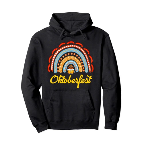German Oktoberfest Sausage Pretzel Beer Rainbow German Oktoberfest Sausage Pretzel Beer Vintage Rainbow Boho Pullover Hoodie