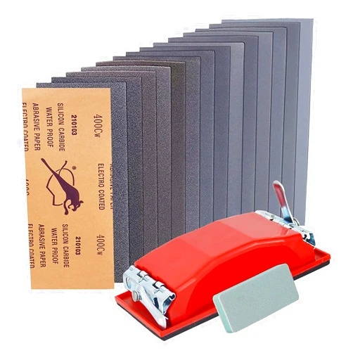 VRKET Wet & Dry Sandpaper Set, 42 sheets of 120 to 3000 grit Sandpaper with Sanding Block Sander,for Wood Furniture Finishing Metal Automotive Sanding Polish
