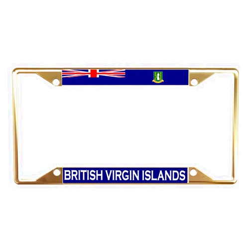 Sign Destination Metal Insert License Plate Frame British Virgin Islands Flag Country Style A Weatherproof Car Accessories Gold 4 Holes Solid Insert Set of 2