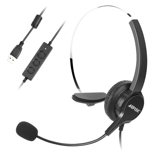 AGPTEK® Hands-Free Call Center Noise Cancelling Corded Monaural Headset USB Headset with Microphone for PC Headphone with Mic Mircrophone - Cord with USB Plug, Volume Control