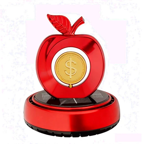 NICEADA Solar Powered Rotating Car Air Freshener | Apple and Dollar Shape 3D Model | Home and Car Interior Decoration Accessories | Red