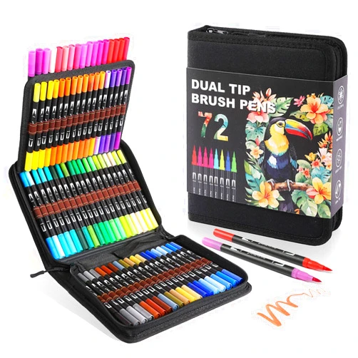 TOSHARE Double Brush Marker Pens, 72 Colors Art Markers Set with Fine Tip and Brush Tip for Kids Adult Coloring Book Hand Lettering Calligraphy Drawing Art Supplies Kit