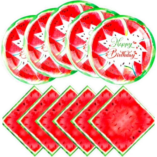 HJFZLY Watermelon Birthday Party Supplies, 20 Plates and 20 Napkins, Watermelon Theme Birthday Party Decoration for Children's Melon Birthday Baby Shower Serves 20