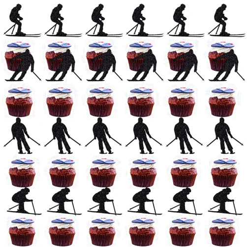 Kaoenla Skier Happy Birthday Cake Topper - Sports Sports, Winter Sports Lover Party, Skier Race Party, Skier Wedding Decoration Supplies