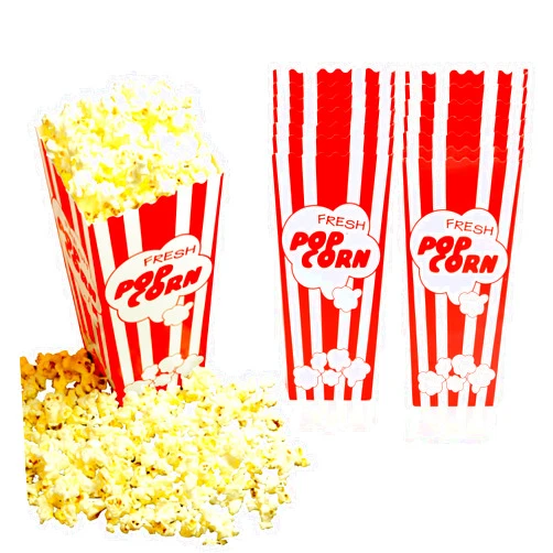 Salbree 15 Movie Night Popcorn Paper Boxes Buckets 7.75 Inches Tall Large & Holds 46 Oz Old Fashion Vintage Retro Party Design Red & White Colored Nostalgic Carnival Stripes Bags & Tubs various qty avail