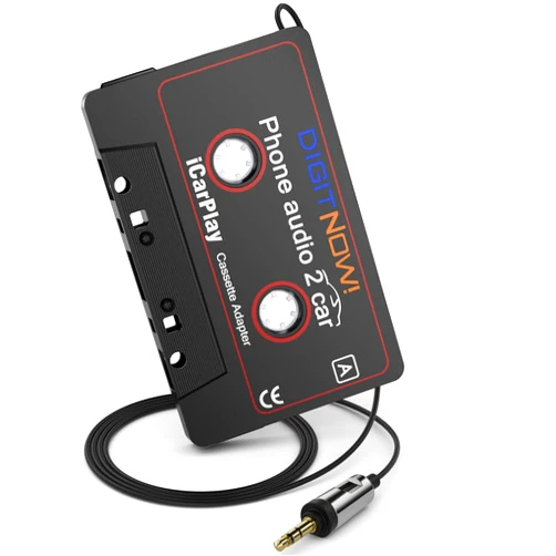 DIGITNOW Car Audio Cassette to Aux Adapter, 3.5MM Aux Audio Cable Tape Player for Smartphone/MP3 Player/CD Player, 3.7Ft Cable(Black)
