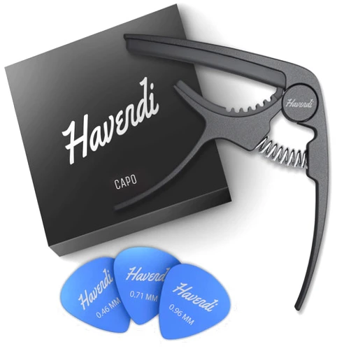 HAVENDI® Capo for Guitar + 3 Picks | Easy to use | Capo for Guitar - Acoustic Guitar, Classical Guitar, Electric Guitar & Ukulele
