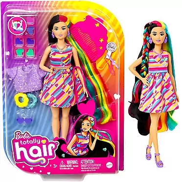 Barbie Totally Hair Heart-Themed Doll, Petite, 8.5 inch Fantasy Hair, Dress, 15 Hair & Fashion Play Accessories (8 with Color Change Feature) for Kids 3 Years Old & Up