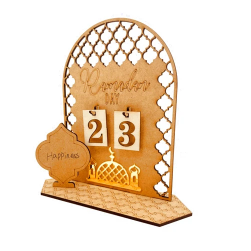 Buyiteme Wooden Ramadan Advent Calendar 2022 Eid Mubarak Countdown Calendar Islamic Eid Decorations Desktop Ornament for Eid Gift Home Decor (7.87 * 7.87 * 2.75inch, B)