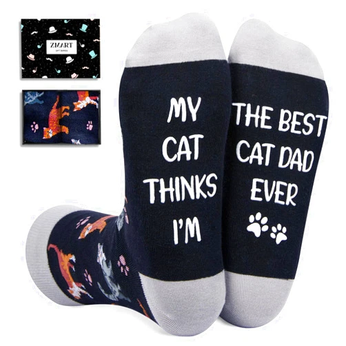 Zmart Cat Dad Mom Gifts - Crazy Cat Lady Dad Socks Animal Pet Gifts for Lovers Women Men