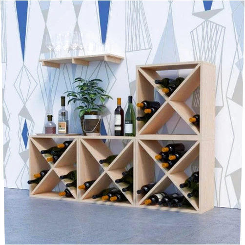 Generic1 24 Bottle Modular Wine Rack Stackable Storage Cube for Bar Cellar Brown Farmhouse Wood