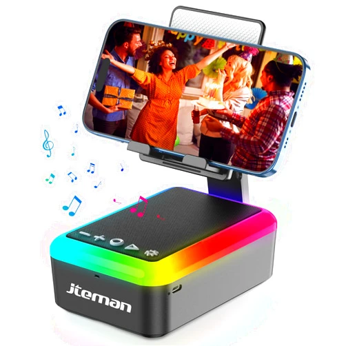 JTEMAN Gifts for Men Women, Cell Phone Stand with Bluetooth Speaker and Light, Portable Lanyard, Cool Tech Gifts for Dad Mom Husband, Unique Birthday Gift Ideas