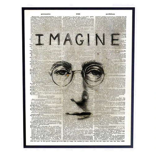 YELLOWBIRD ART & DESIGN John Lennon Graffiti Upcycled Dictionary Wall Art Print - Great Gift For Beatles and 60’s Music, Street Mural Fans - Contemporary Home Decor - 8x10 Unframed Photo - Imagine