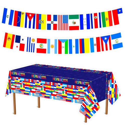 Tegeme National Hispanic Heritage Month Decorations Hispanic Heritage Month Tablecloth 22 Countries Spanish Speaking Flags Banner String for Hispanic Events Celebration Party Decoration Sports Bars