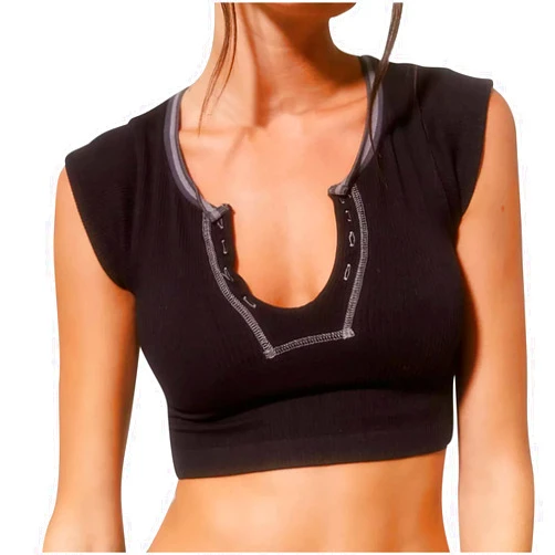 CZHJS Women Ribbed Knit Crop Tops Notch Neck Cap Sleeve Elastic Petite Tops High Waist Stretch Yoga Workout Tops Cropped Undershirt