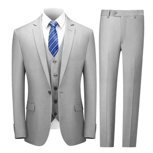 Cooper & Nelson Men's Suit Slim Fit, 3 Piece Suits for Men, One Button Solid Jacket Vest Pants with Tie, Tuxedo Set