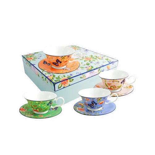 Belleek Cottage Garden Windsor Teacups and Saucer, Multicolor