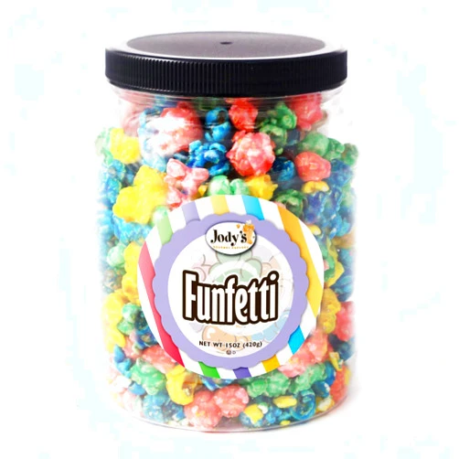 Jody's Gourmet Popcorn Round Jar Funfetti Candy Corn, 15 Ounce