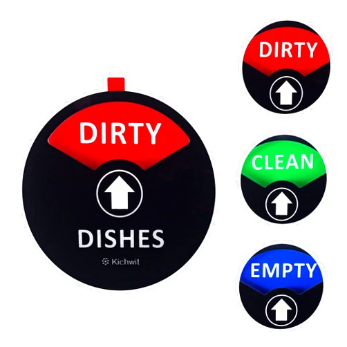 Kichwit Clean Dirty Dishwasher Magnet with The 3rd Option “Empty”, Non-Scratch Strong Magnet Backing, Residue Free Adhesive Included, 3.5” Diameter, Black