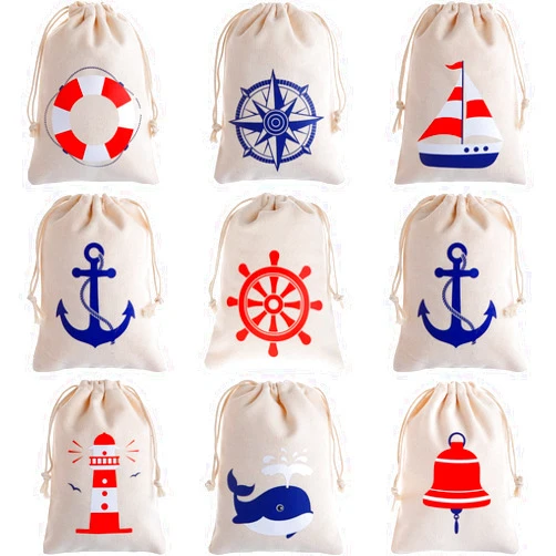 Shellwei 24 Pack Nautical Gift Bags Cotton Nautical Anchors Drawstring Bags Nautical Themed Favor Bags Nautical Boat Goodie Bags for Boys Girls Nautical Birthday Wedding Beach Theme Parties Supplies Favors