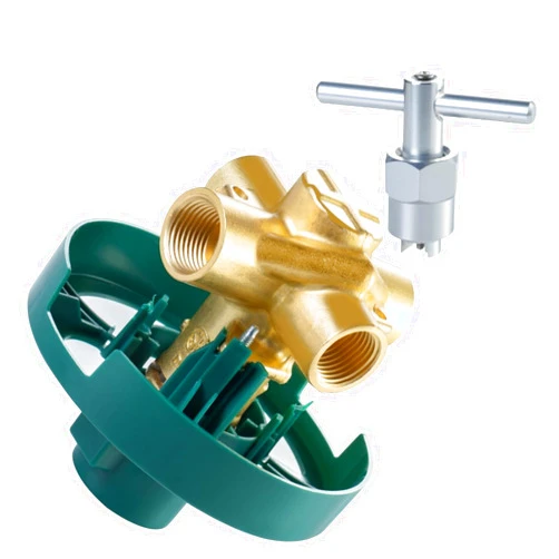 JYZPJ 2510 Shower Valve Replacement Pressure Balancing Tub and 4 Ports Cycle Valve Standard 1/2-Inch IPS Connections Brass Valve with 1222 Faucet Cartridge and Retainer Clip