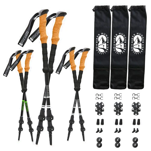 Hiker Hunger Outfitters Trekking Pole Bundle (3 Sets): Hiker Hunger Outfitters Aluminum Hiking Pole 2 Sets with Carbon Fiber Trekking Pole Set - Backpacking Gear, Camping Gear Must Haves, Walking Sticks for Women Men Kids