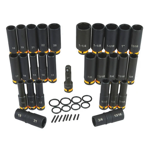 Klutch 1/2in.-Drive Deep Impact Socket Set, SAE + Metric, Chrome Molybdenum, 29 Pcs.