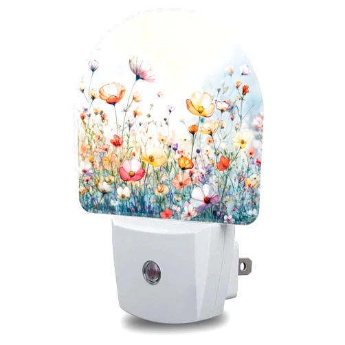 FOISIIAEA Night Lights Plug into Wall Watercolor Flowers Night Light Dusk to Dawn Smart Sensor Decorative Round Led Lamp for Bedroom Kitchen Hallway Nightlight for Women Men