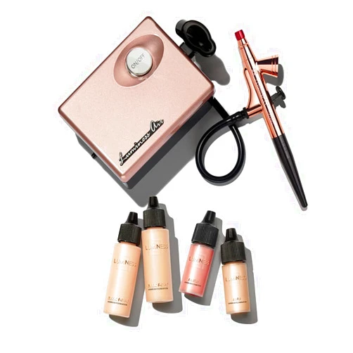 LUMINESS Legend Makeup Airbrush System & 4-Piece Foundation Starter Kit, Shade Medium - Quick, Easy & Long Lasting Application - Includes (2) Silk 4-In-1 Foundation, Highlighter & Blush