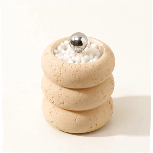 UMEONEVE Sandstone round cotton swab box household high-end light luxury creative high-end hotel cosmetics cotton storage box
