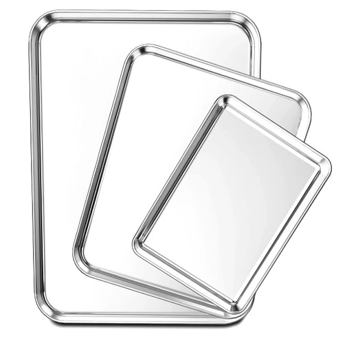 Wildone Baking Sheet Set of 3, Stainless Steel Cookie Sheet Baking Pan, 9/12/16 Inch, Non Toxic & Heavy Duty & Easy Clean