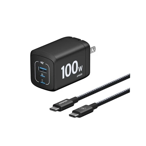 Anker Prime 100W USB C Charger, Anker GaN Wall Charger, 3-Port Compact Fast PPS Charger, for MacBook Pro/Air, Pixelbook, iPad Pro, iPhone 16/Pro, Galaxy S23/S22, and More (USB-C Cable Included)