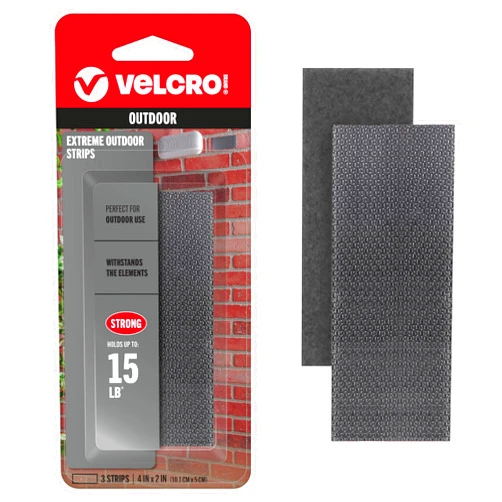 VELCRO Brand Industrial Strength Fasteners | Extreme Outdoor Weather Conditions | Heavy Duty Strength Holds up to 15 lbs | 4 x 2 inch Strips, 3 Sets, Titanium,VEL-30757-USA