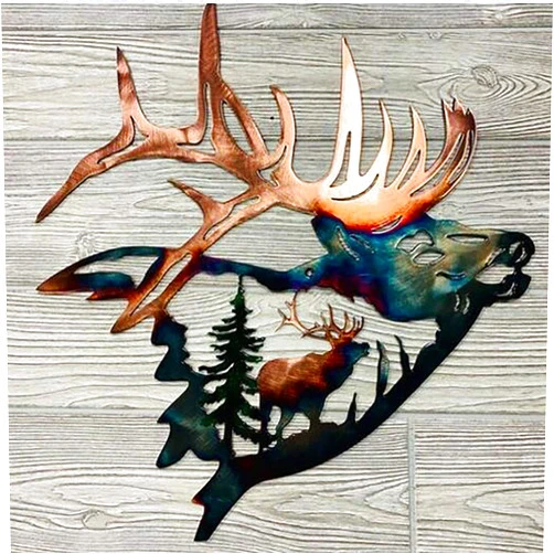 ZARUP Home Collection Metal Wall Decor, Metal Wall Art Decor Collections Elk Deer Metal Wall Art Sculpture with Rustic Cabin Décor Finish Wall Decor Hanging for Living Room, Bedroom, Bathroom Indoor (A)