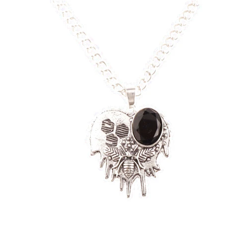 Sevara Jewels Handcrafted 925 Sterling Silver Oval-Cut Gemstone Bee Pendant for Women | 1.49 Inch Bezel Set Nature-Inspired Bohemian Statement Jewelry