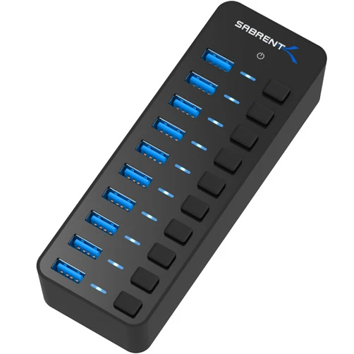 SABRENT 10-Port 60W USB 3.0 Hub with Individual Power Switches and LEDs, Includes 60W 12V/5A Power Adapter (HB-BU10)