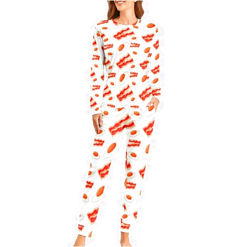 BAIKUTOUAN0235412587 Bacon and Eggs Women's Pajama Sets Two Piece Long Sleeve Lounge Sleepwear with Pockets 3XL