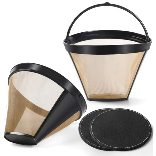 BIMYJ Reusable Coffee Filters 4 for Permanent Filter for Ninja Coffee Maker for Cuisinart Filter Basket Replacement (2 Coffee Filters and 2 Coffee Coasters)
