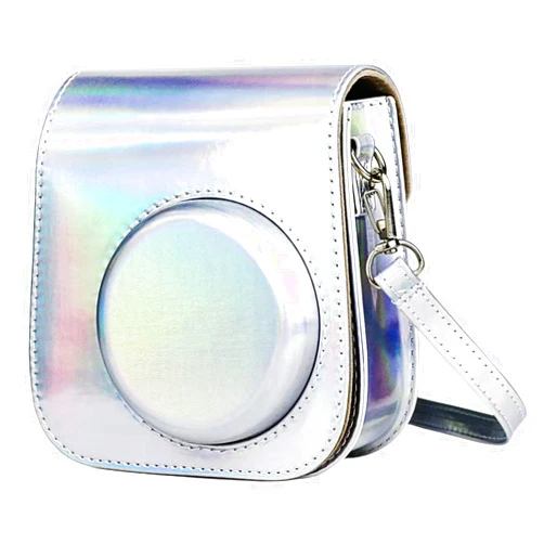 Fudda Case Compatible with Fujifilm Instax Mini 11 Instant Camera - PU Leather Bag with Pocket and Adjustable Shoulder Strap and 20 Sheets Colorful Photo Instant Films Sticker, Magic Silver