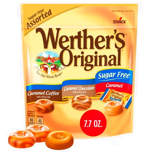 CHAIN & JO SWEETS Wrthrs Original Sugar Free Hard Candy 7.7 oz 1 Pack - Assorted Flavors Bulk Candy Individually Wrapped: Chocolate, Coffee, Candy Caramel - Rich Creamy Caramel Taste, Perfect Balance of Sweet, Smooth & Salty - Perfect Balance Between Sweet - Smooth & Salty