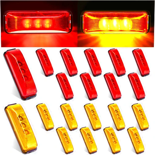 Yahenda 20 Pieces 3.9 Inch 3 LED Trailer Marker Lights Trailer LED Waterproof Side Marker Light Rectangle Signal Running Lights for Truck Boat Rv Exterior Accessories(Amber, Red)
