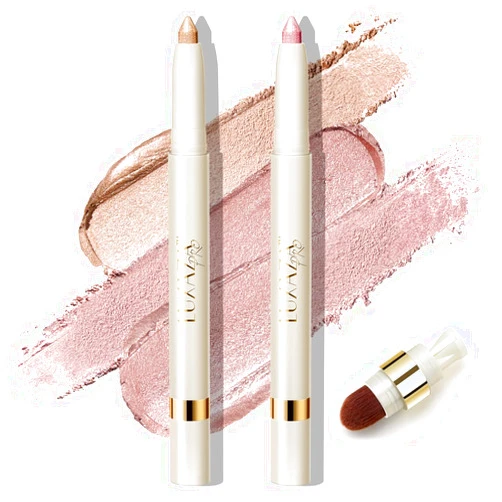 LUXAZA PRO 2PCS Eyeshadow Makeup Stick, Cream Shimmer, Eyeshadow Highlighter Makeup Eye Brightener Pencil Sticks Cosmetics, with Built-in Brush and Sharpener, S1S3 Sunkissed-Glow